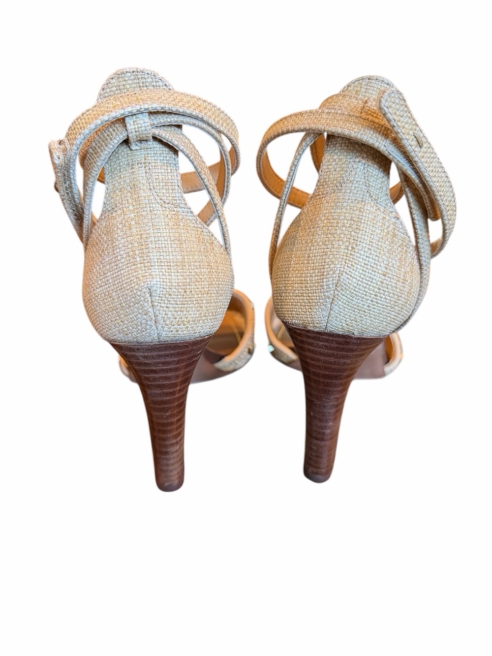 Franco Sarto Natural Beige Ankle-Tie Studded High Heels - Picture 4 of 6
